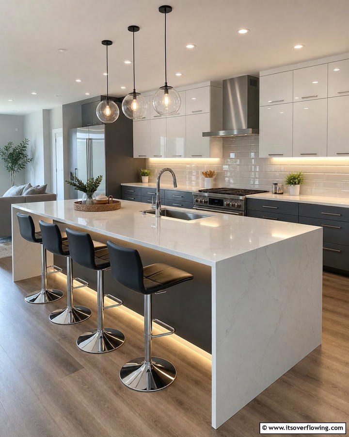 Under Cabinet LED Strips - 30 Kitchen Island Lighting Ideas to Illuminate Your Space