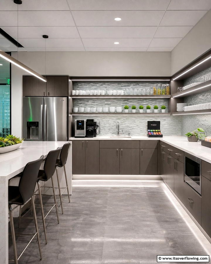 Under Cabinet Lighting - 20 Office Kitchen Ideas to Maximize Your Workspace