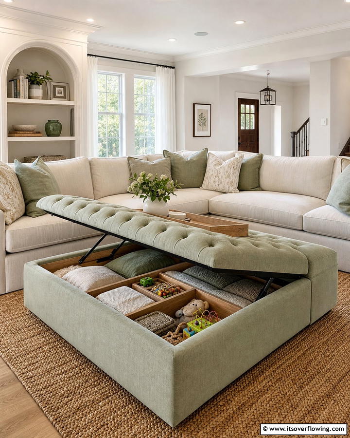 Under Seat Storage Ottomans - 30 Living Room Storage Ideas to Declutter Your Space