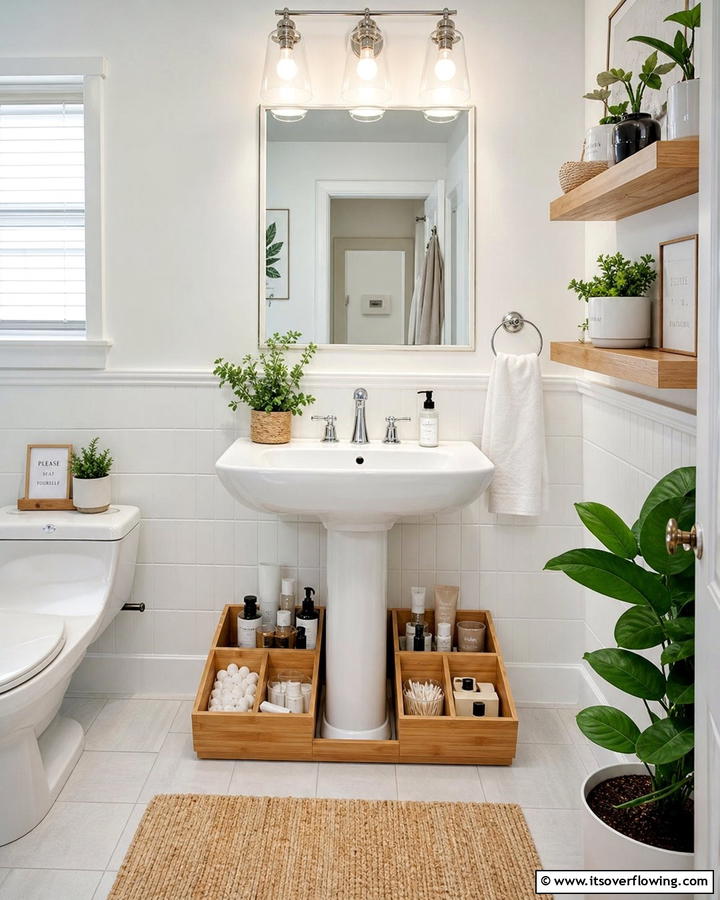 Under Sink Organizer Trays - 20 Pedestal Sink Storage Ideas for Organized Bathrooms