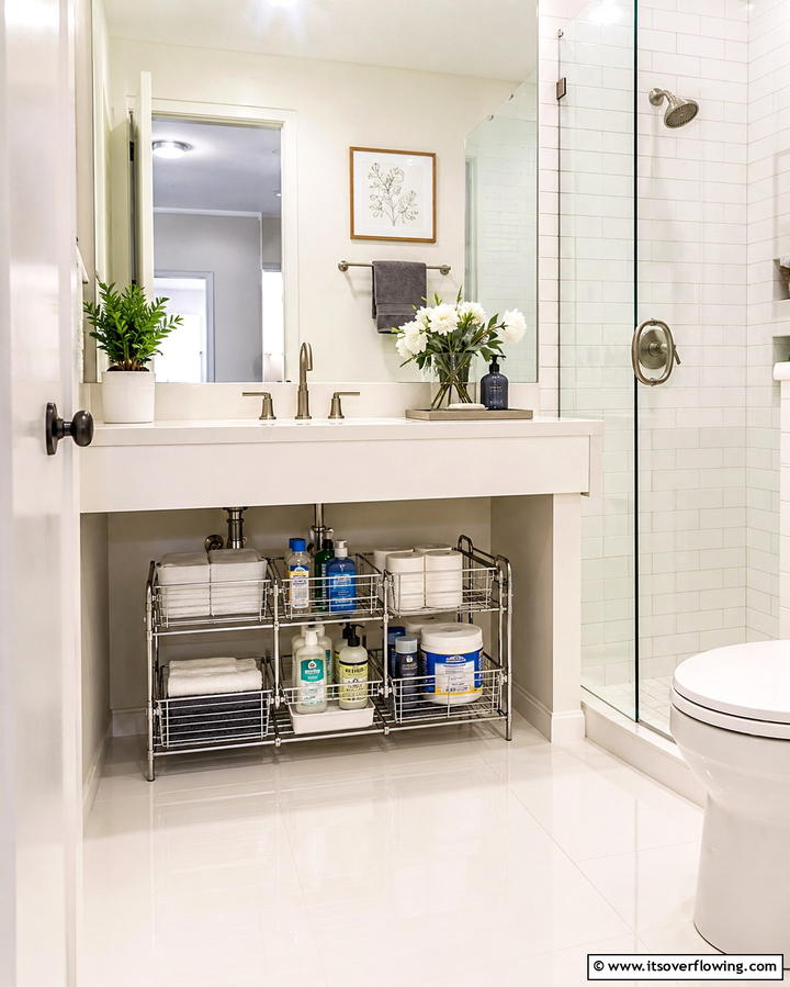 Under Sink Shelf Organizer - 30 Small Bathroom Shelving Ideas for Smart Storage