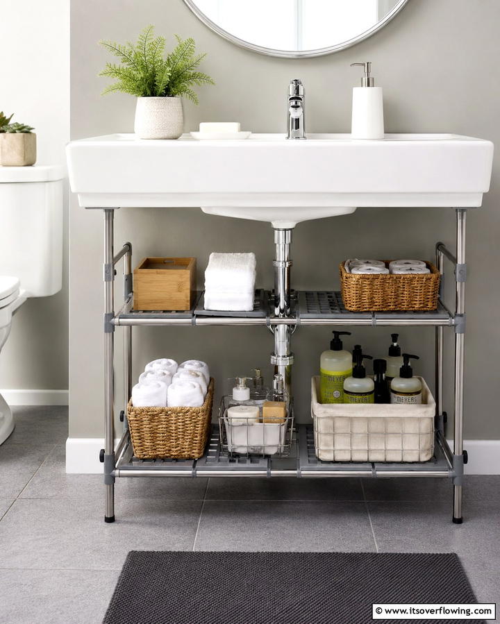 Under Sink Shelving Units - 30 Bathroom Cabinet Organizing Ideas for Clutter-Free Spaces