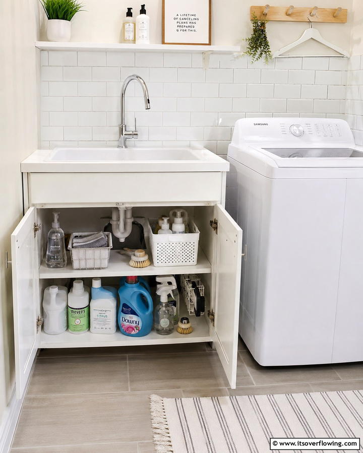 Under Sink Storage Units - 20 Small Laundry Room Ideas With a Top Load Washing Machine