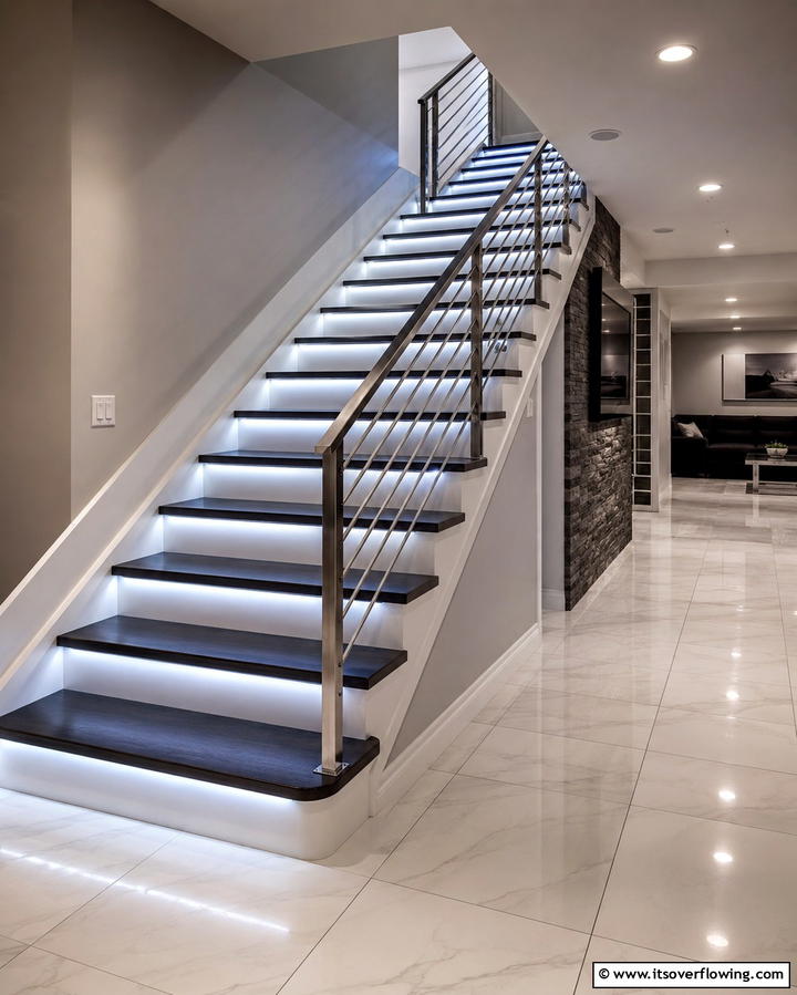 Under Stair Lighting for Enhanced Visibility - 25 Basement Stair Ideas to Transform Your Space