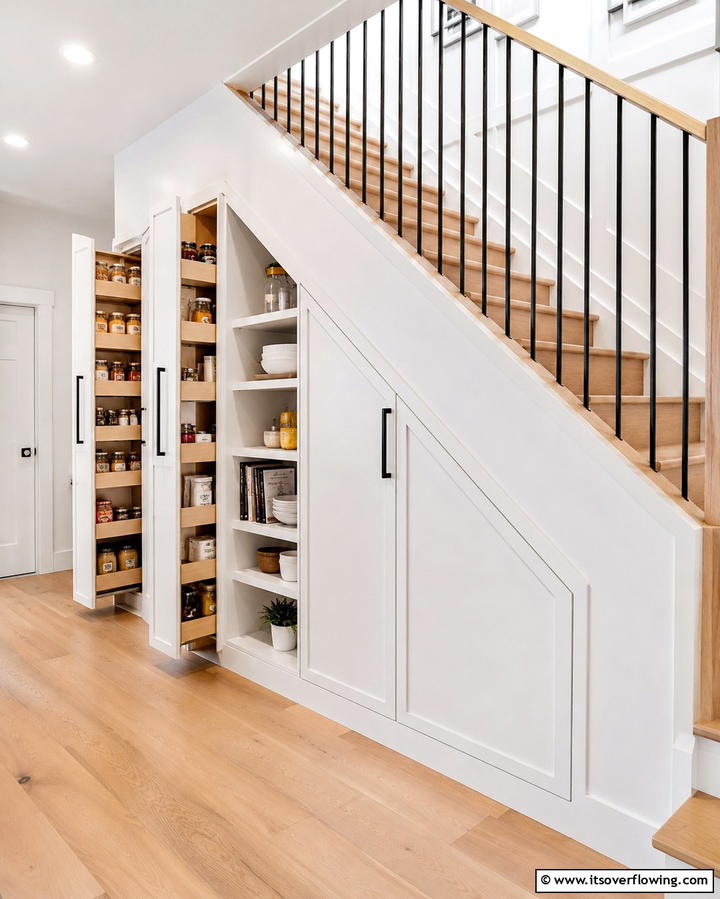 Under Stair Pantry for Hidden Storage - 25 Open Pantry Ideas to Organize Your Kitchen