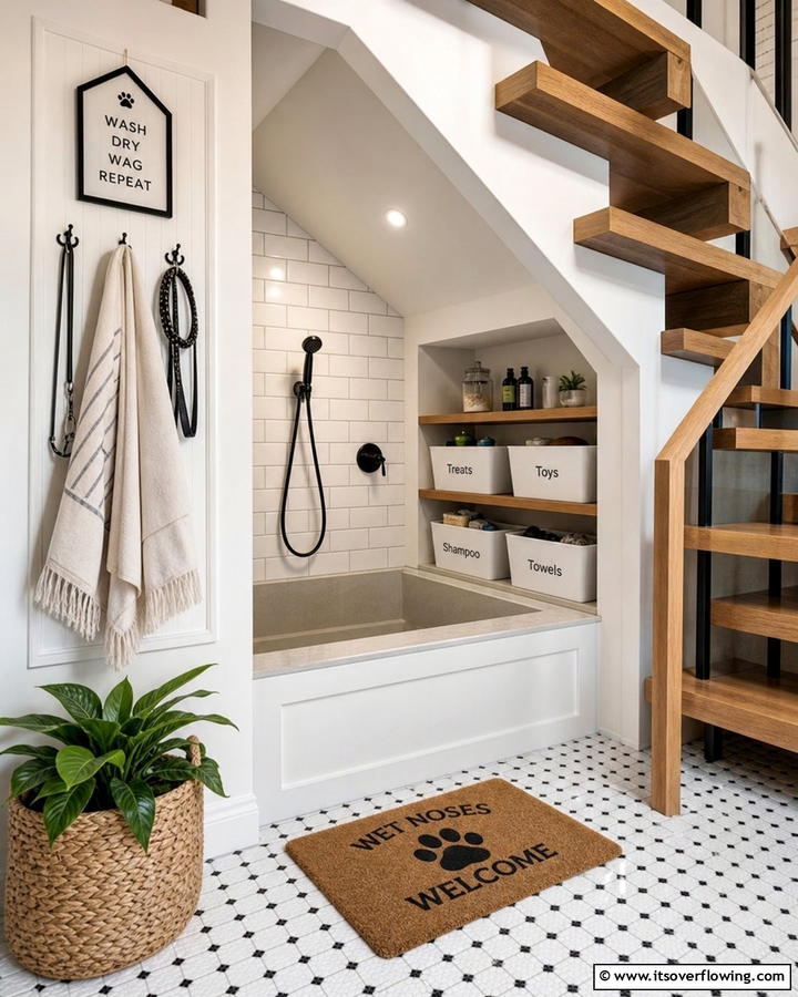 Under Staircase Dog Wash Nook - 20 Dog Wash Station Ideas for a Clean and Happy Pet