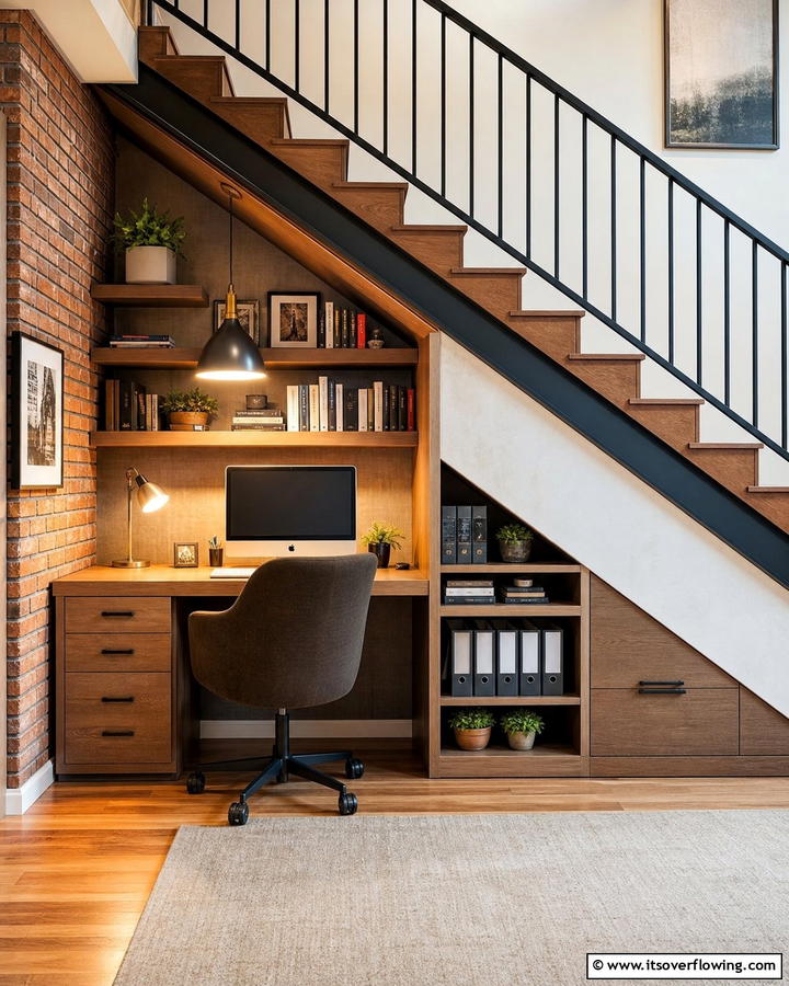 Under the Stairs Desk Area - 25 Stylish Built-in Desk Ideas for Your Home Office