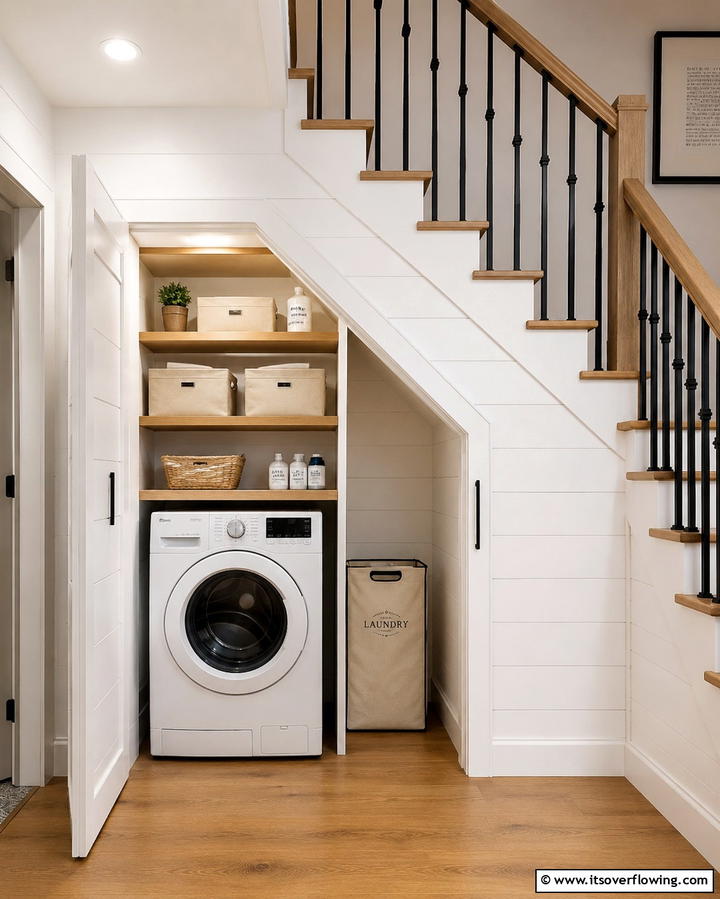 Under the Stairs Laundry Nooks for Space Optimization - 25 Modern Laundry Room Ideas for a Functional Space
