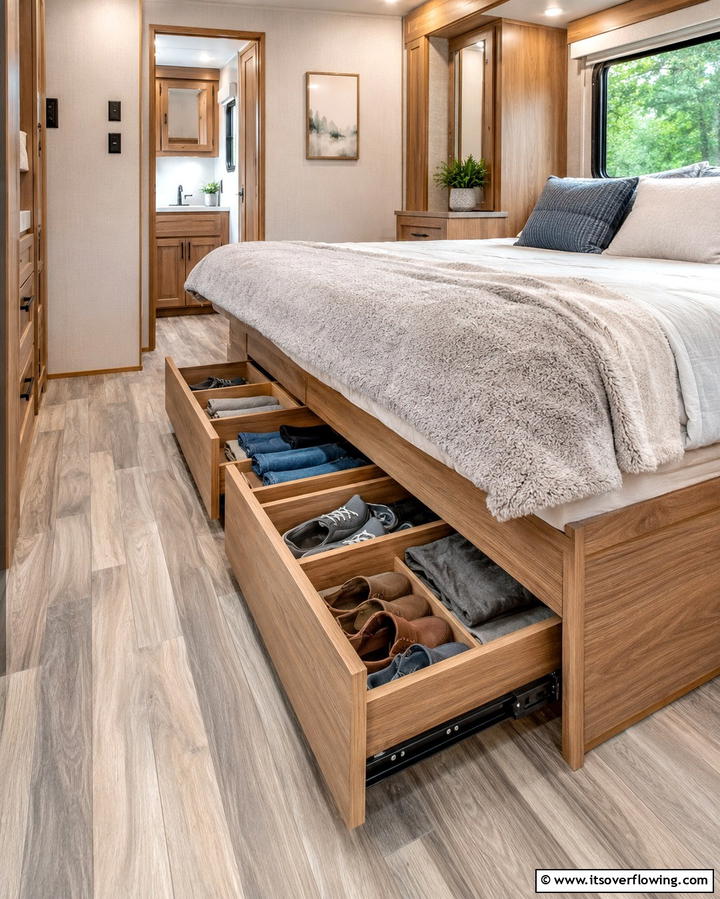 Underbed Drawers - 25 RV Bedroom Ideas to Maximize Comfort on the Road