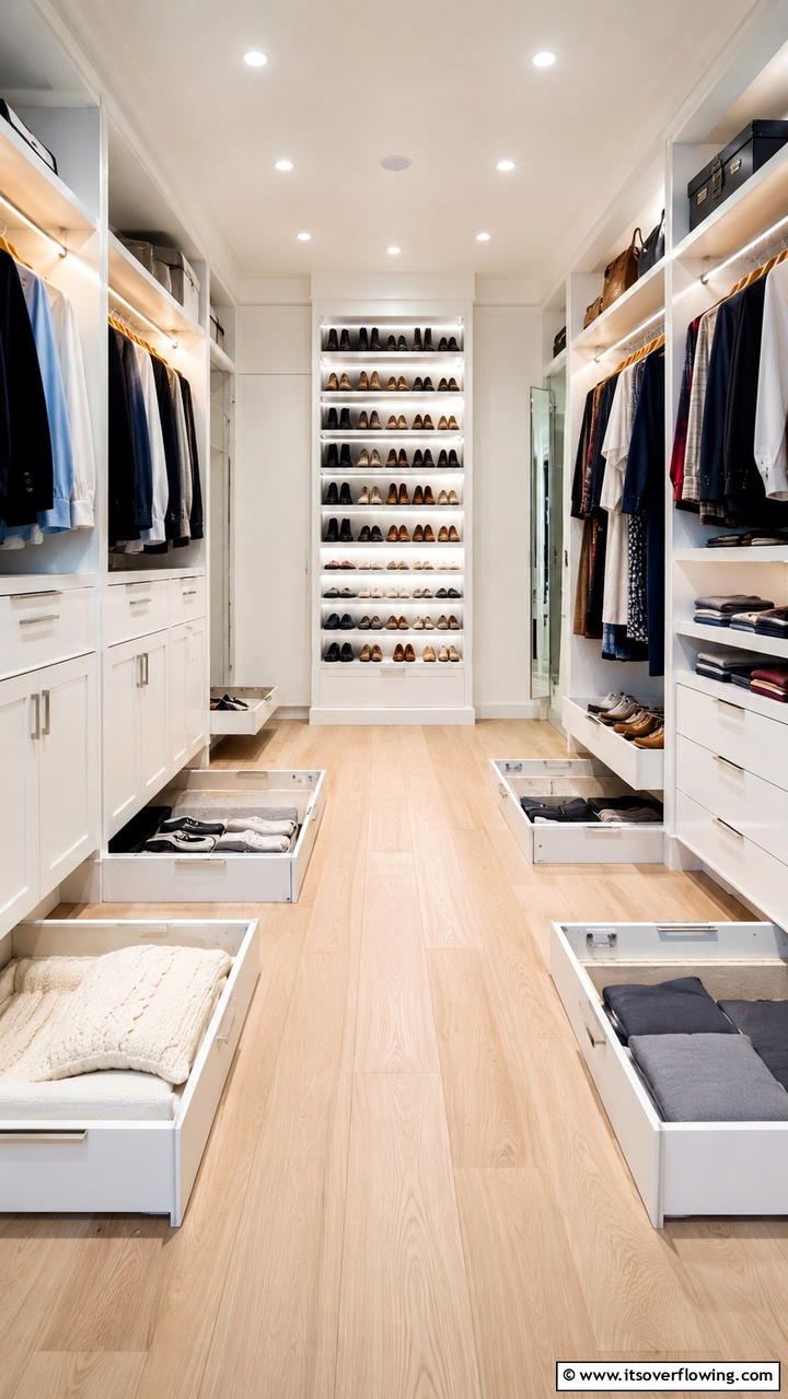 Underfoot Storage Options - 21 Functional Walk-In Closet Ideas for Organized Spaces
