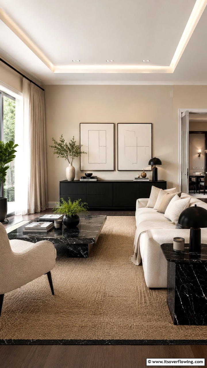 Understated Luxe Living - 30 Black & Beige Living Room Ideas for Modern Contrast
