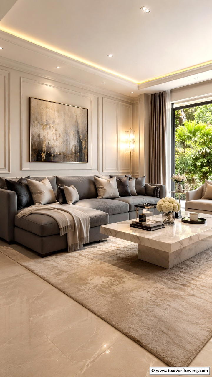 Understated Luxury - 30 Grey and Beige Living Room Ideas- Warm Minimalist Designs