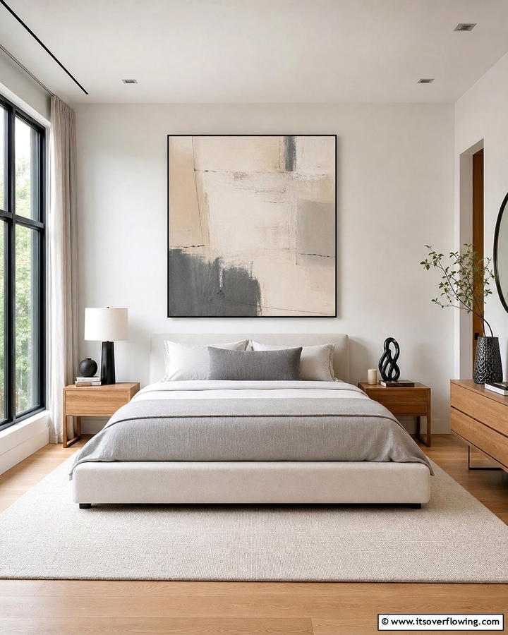 Understated Wall Art - 21 Minimalist Bedroom Ideas for a Serene Retreat