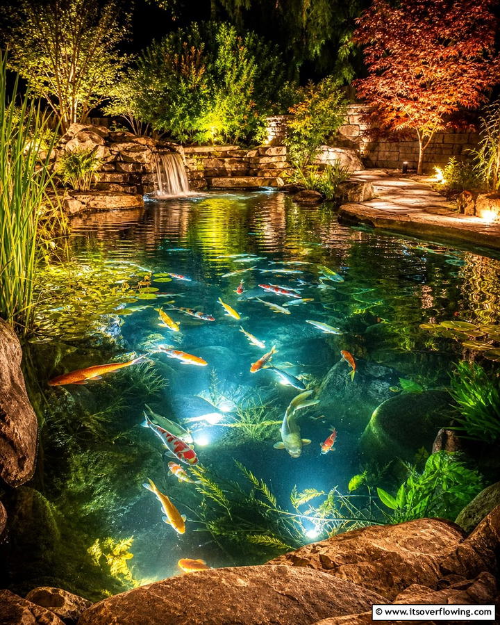 Underwater Lighting for Nighttime Magic - 25 Pond Landscaping Ideas for a Tranquil Backyard