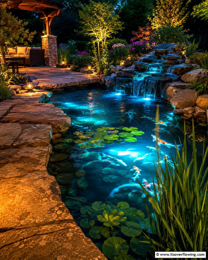 Underwater Lights for Water Features - 25 Backyard Lighting Ideas to Illuminate Your Outdoor Space
