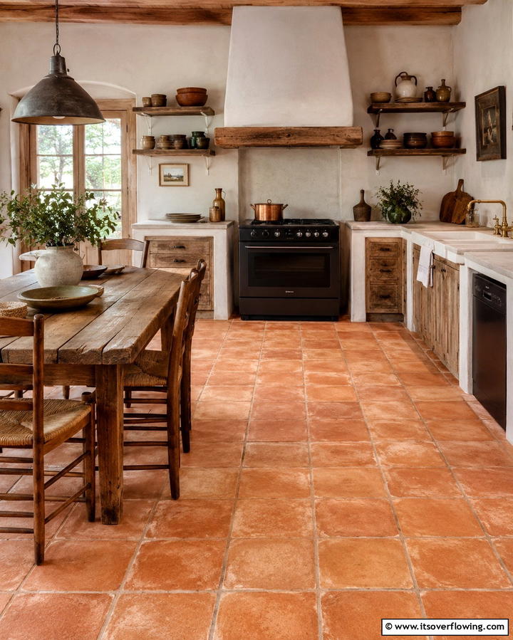 Unglazed Natural Terracotta - 25 Terracotta Kitchen Floor Ideas for a Rustic Charm