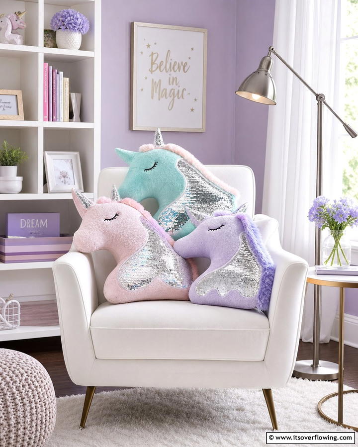 Unicorn Shaped Throw Pillows - 25 Unicorn Bedroom Ideas for a Magical Space