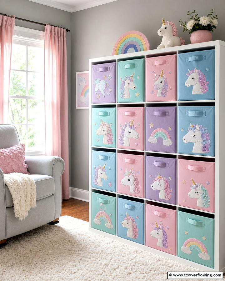 Unicorn Themed Storage Bins - 25 Unicorn Bedroom Ideas for a Magical Space