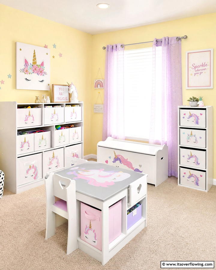 Unicorn Themed Storage Solutions - 25 Unicorn Bedroom Ideas for a Magical Space