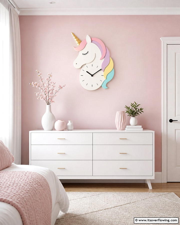Unicorn Themed Wall Clock - 25 Unicorn Bedroom Ideas for a Magical Space