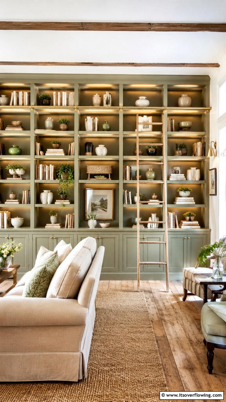 Unique Bookcase Display - 30 Cottage Living Room Ideas for Cozy Home Spaces