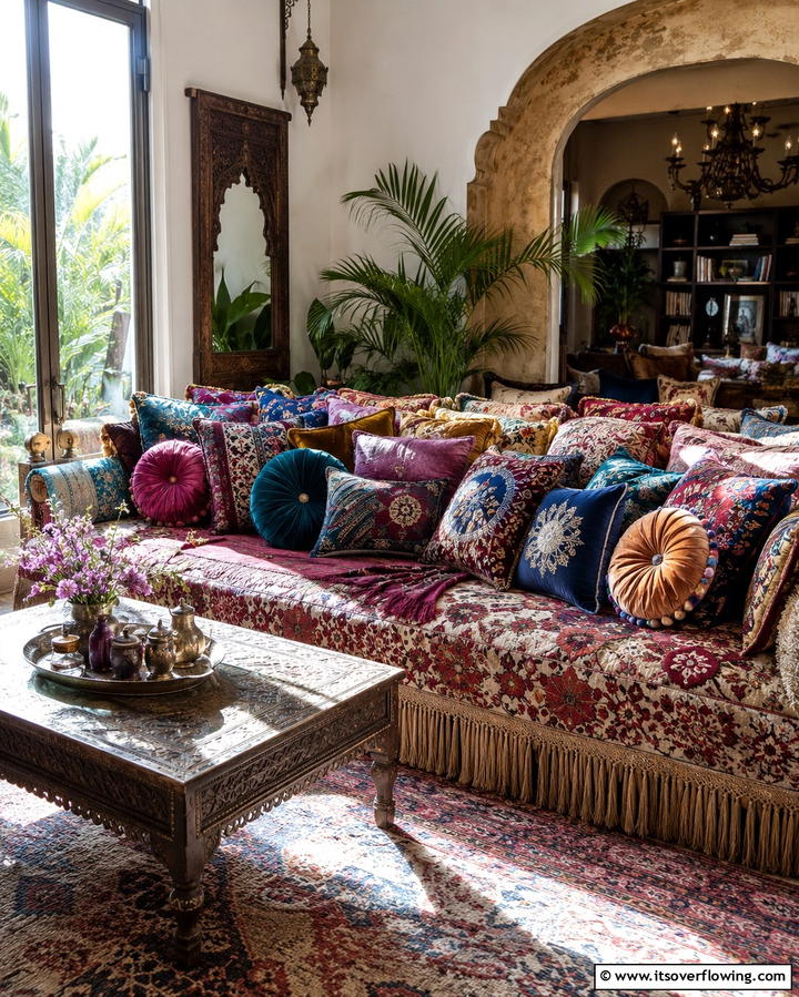 Unique Decorative Pillows - 30 Eclectic Bohemian Maximalist Decor Ideas for Vibrant Homes