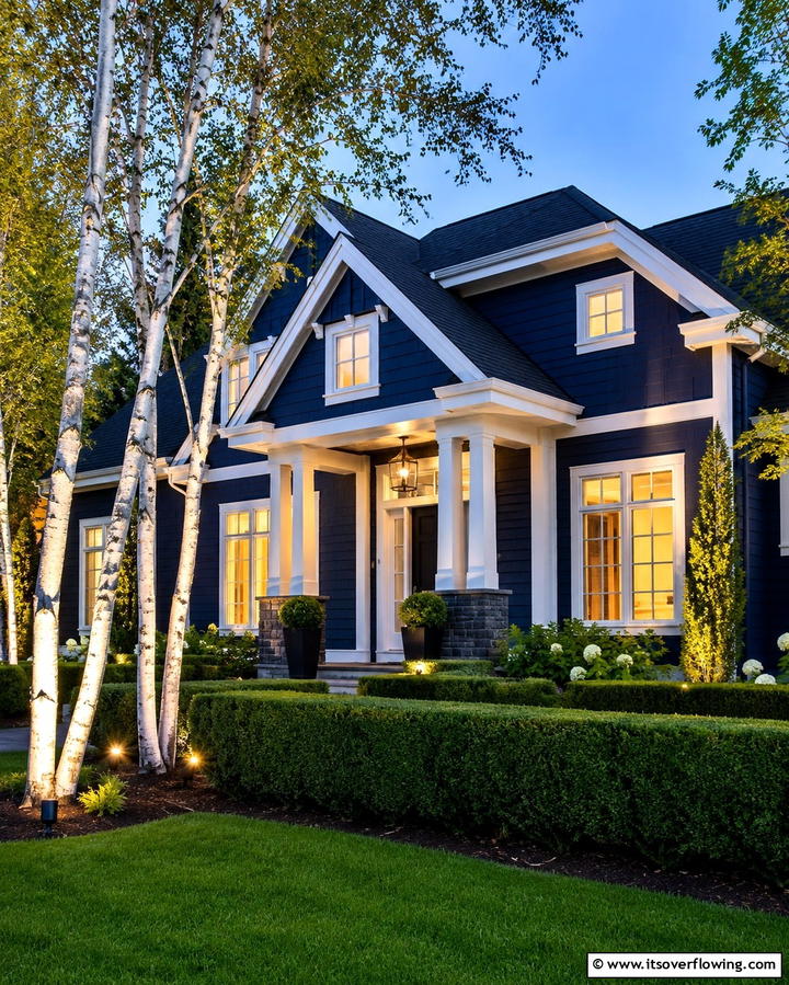 Unique Midnight Blue Glow - 30 Serene Blue Exterior House Colors to Boost Curb Appeal
