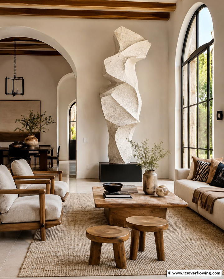 Unique Sculptural Pieces - 30 Mediterranean Living Room Ideas- Warm & Inviting Spaces