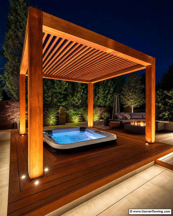 Up Lighting for Dramatic Effects - 25 Pergola Lighting Ideas to Illuminate Your Outdoor Space
