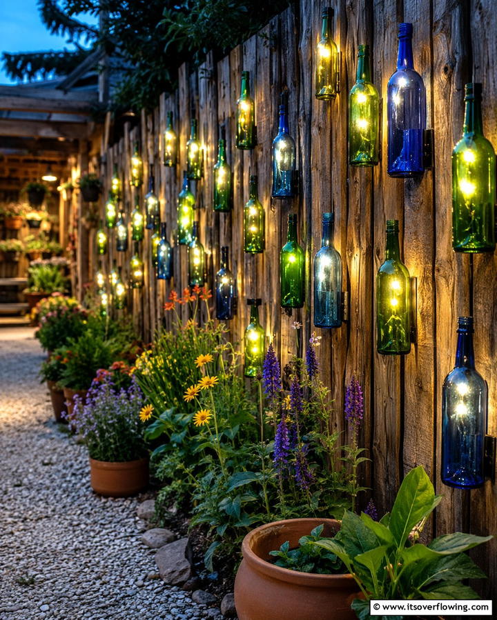 Upcycled Bottle Fence Lights - 25 Fence Lighting Ideas to Illuminate Your Outdoor Space