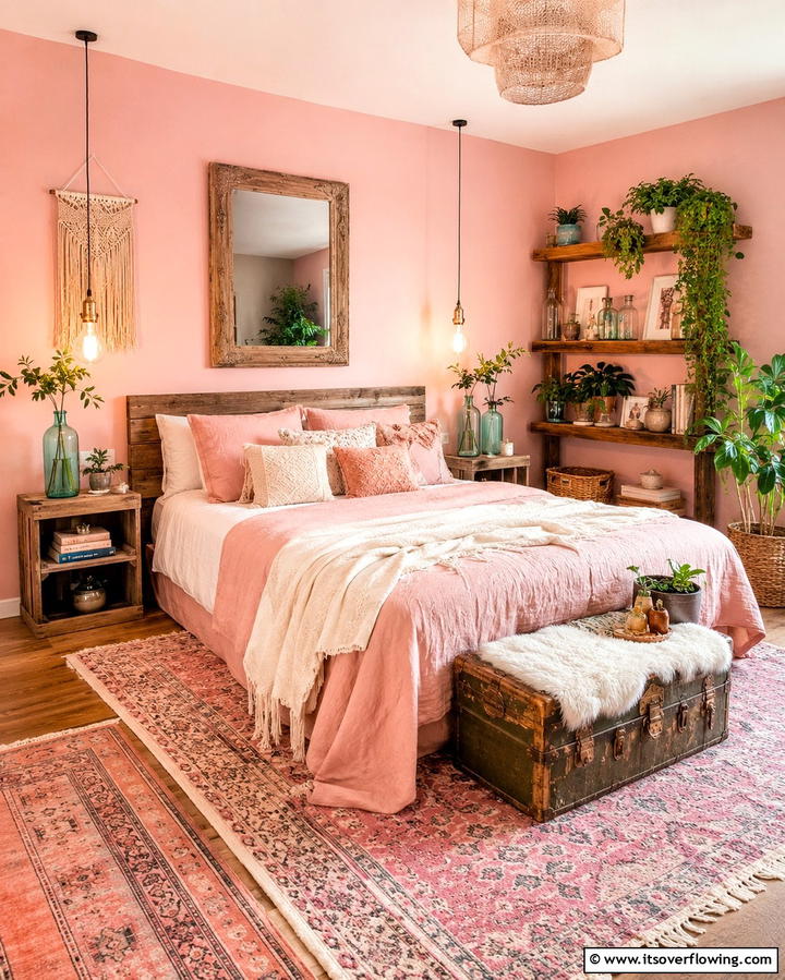 Upcycled Decor for Boho Charm - 30 Pink Boho Bedroom Ideas for a Chic and Cozy Retreat