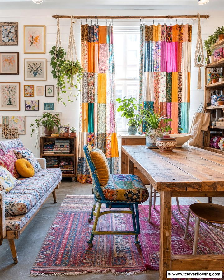 Upcycled Fabric Curtains - 20 Boho Curtain Ideas to Enhance Your Home’s Style