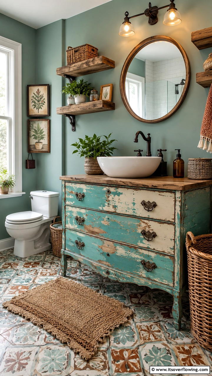 Upcycled Furniture Touches - 30 Boho Bathroom Ideas for Relaxed, Global-Inspired Style