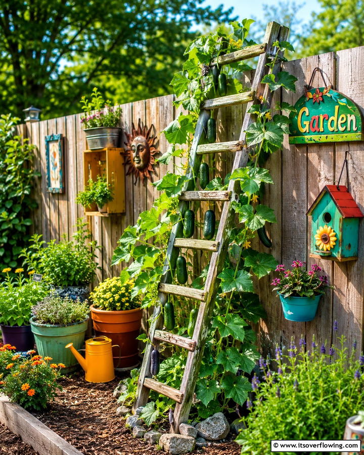 Upcycled Ladder Trellis - 25 Cucumber Trellis Ideas for a Productive Garden