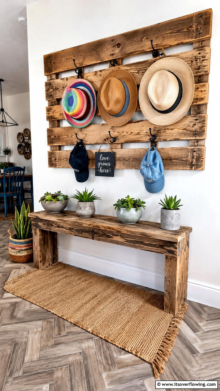 Upcycled Pallet Hat Rack - 30 Creative Hat Rack Ideas for Organized Entryways