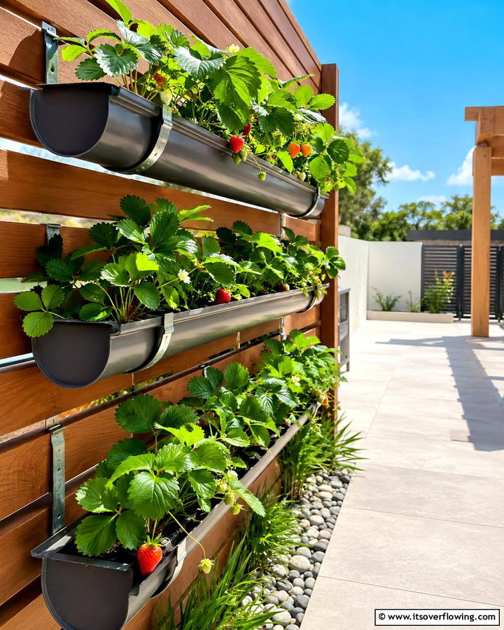 Upcycled Rain Gutter Planters - 25 Strawberry Planter Ideas for Fresh Homegrown Berries