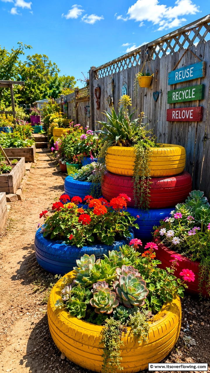 Upcycled Tire Planters - 30 Garden Art Ideas to Personalize Your Outdoor Space