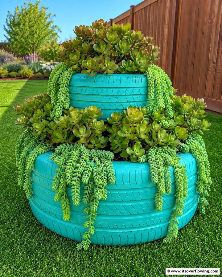 Upcycled Tire Succulent Garden - 30 Outdoor Succulent Container Ideas for Easy Gardening