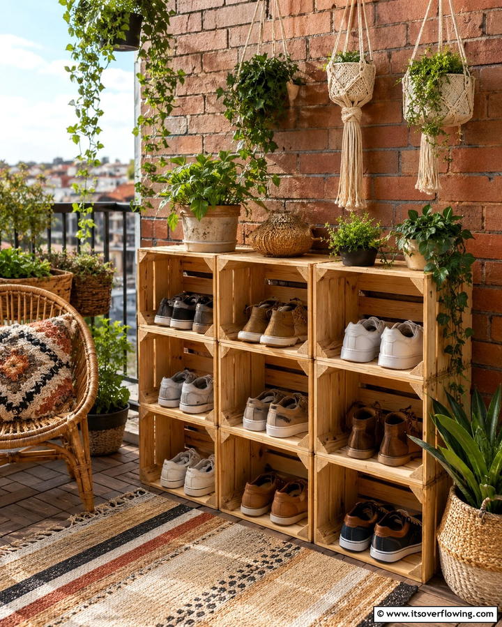 Upcycled Wooden Crates - 25 Outdoor Shoe Storage Ideas for Organized Spaces
