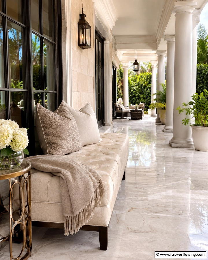 Upholstered Bench for Comfort - 25 Front Porch Bench Ideas for a Welcoming Entrance