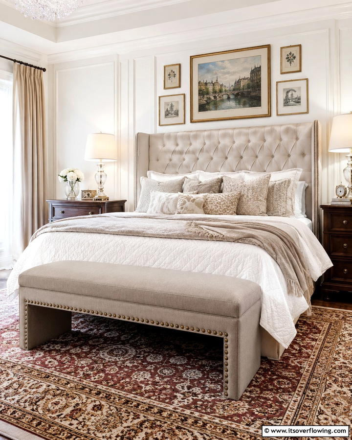 Upholstered Bench with Nailhead Trim for a Classic Accent - 25 Stunning Bedroom Bench Ideas for a Cozy Retreat