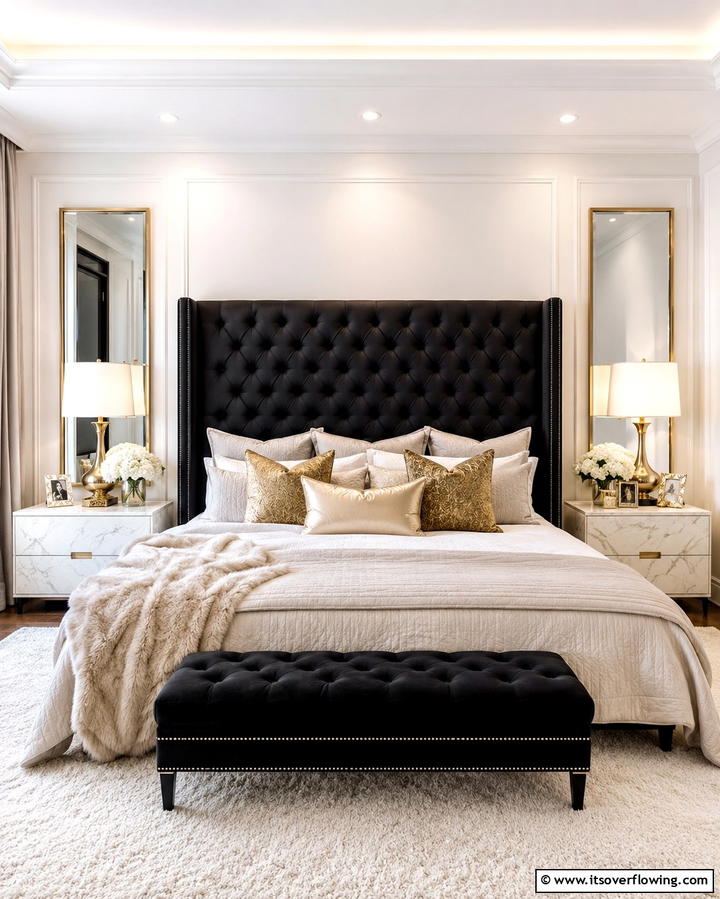 Upholstered Black Headboard with Tufted Design - 25 Black Headboard Bedroom Ideas for a Bold Statement