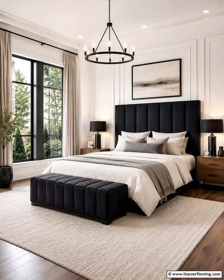 Upholstered Black Panel Headboard - 25 Black Headboard Bedroom Ideas for a Bold Statement