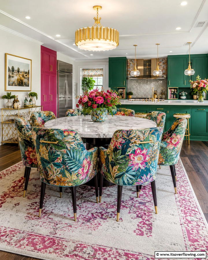 Upholstered Dining Chairs - 25 Maximalist Kitchen Decor Ideas for Bold Spaces