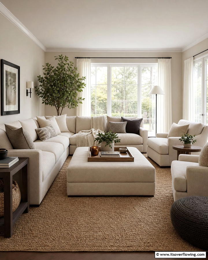 Upholstered Ottomans for Versatility - 20 Pottery Barn Living Room Ideas for Timeless Style