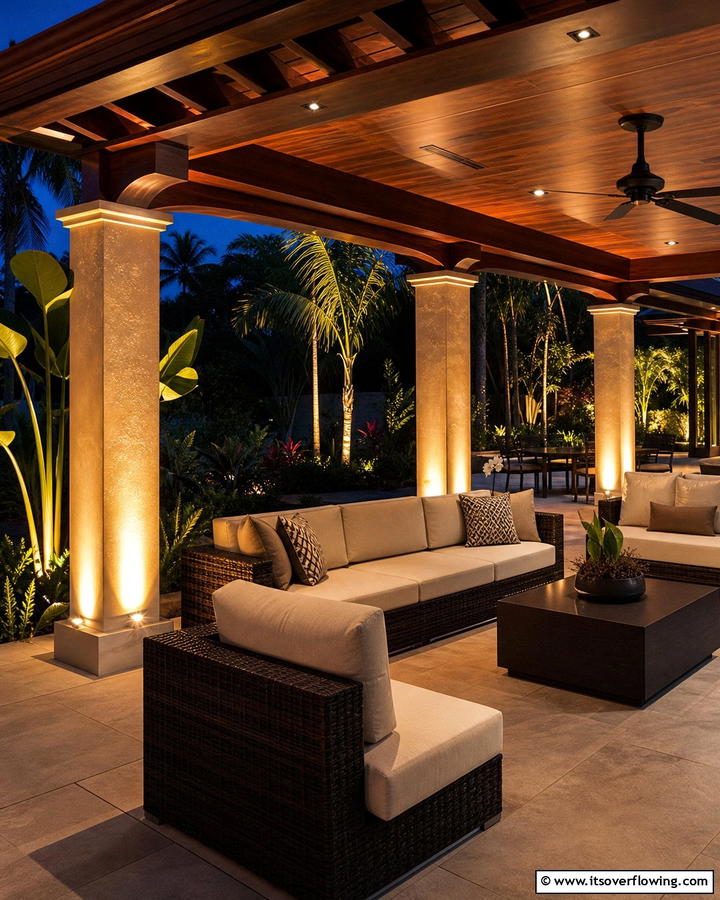 Uplighting for Dramatic Effects - 20 Covered Patio Lighting Ideas for Outdoor Ambiance