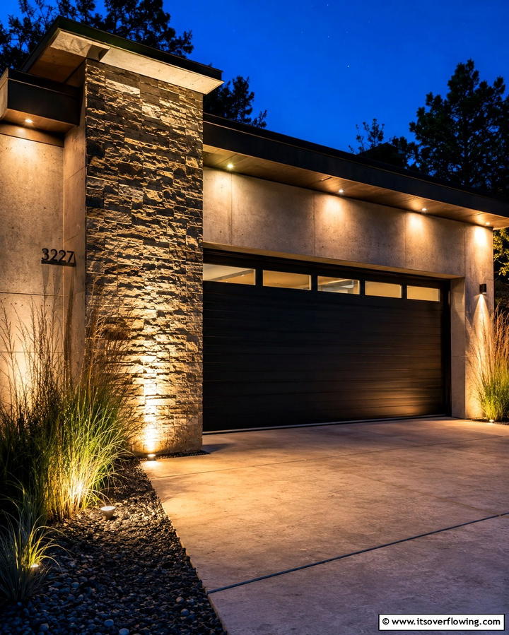 Upward Facing Lights for Accent Walls - 25 Exterior Garage Lighting Ideas to Illuminate Your Home