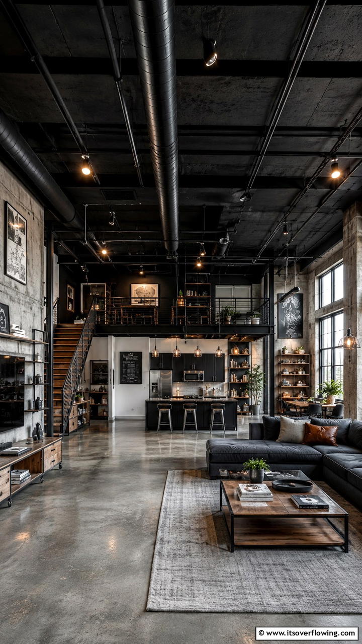 Urban Black Industrialism - 30 Black Ceiling Ideas to Add Depth and Drama Above