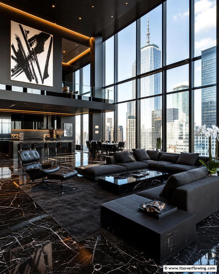 Urban Black Penthouse - 21 Bold Black Room Ideas for Dramatic Interior Statements