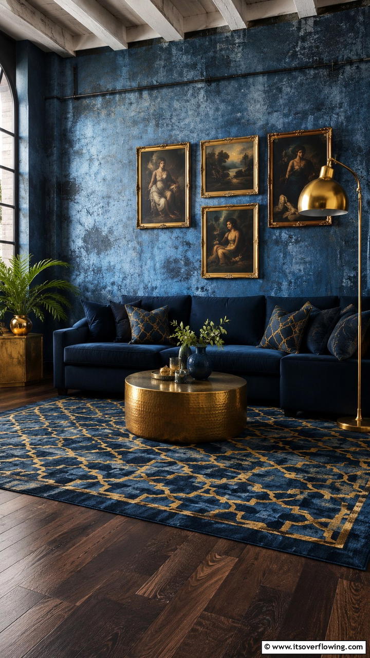 Urban Blue Style with Classic Gold - 30 Stunning Blue and Gold Living Room Ideas for Elegant Spaces